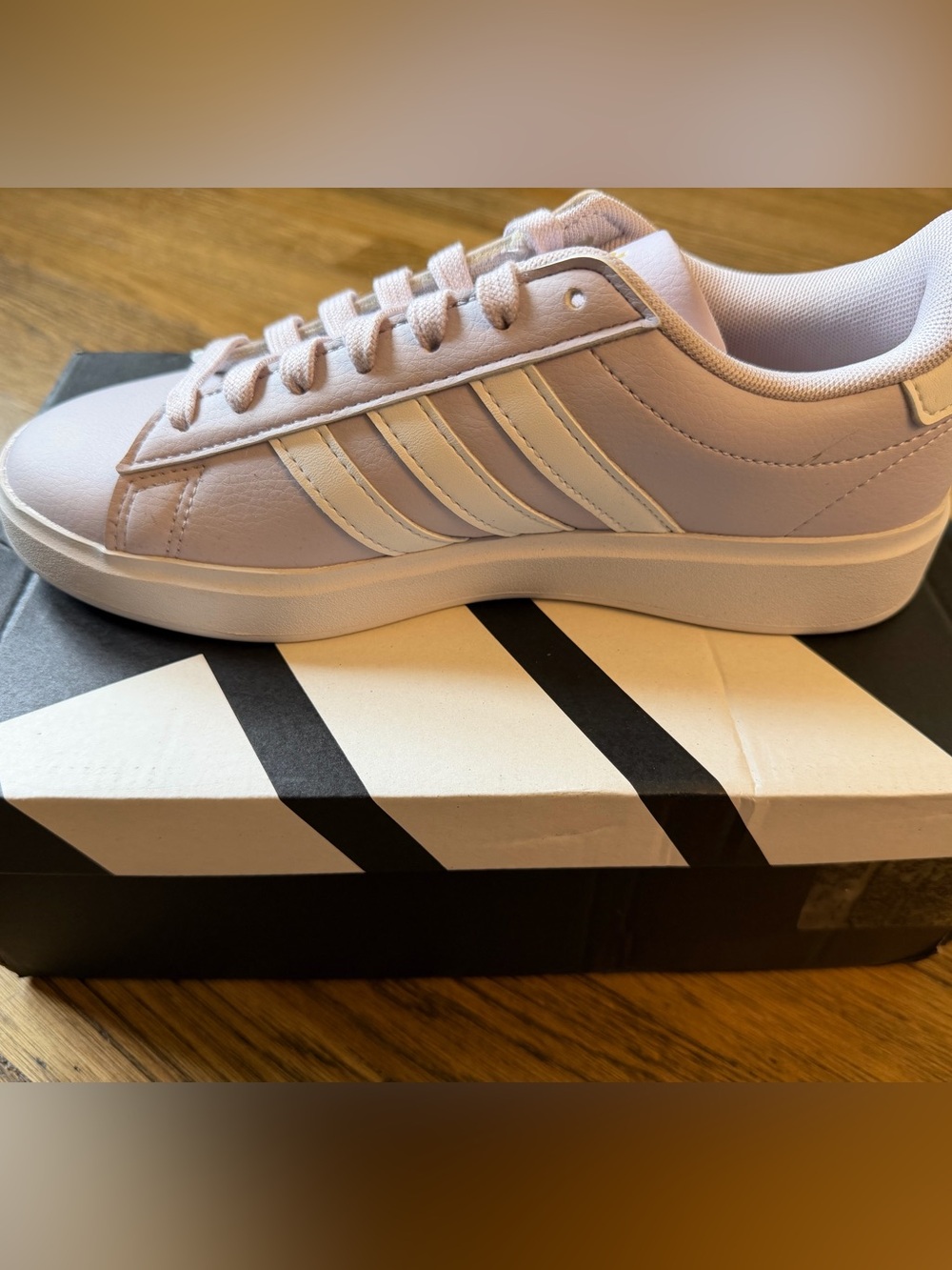 adidas Pale Pink Low-Top Sneakers with White Stripes